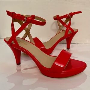 Andrew Marc Red Faux Patent leather strappy low heel